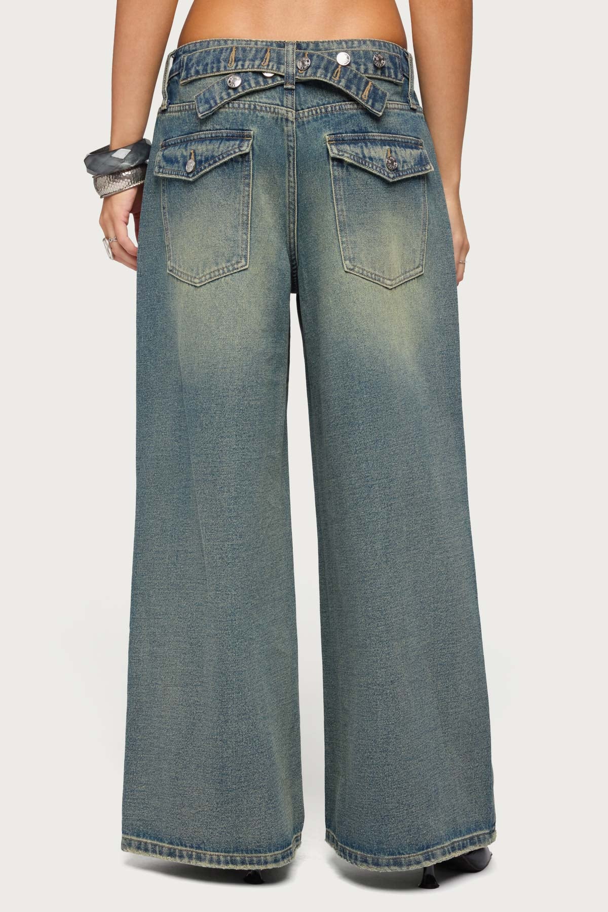 Adjustable Button Low Rise Baggy Jeans - Image 4