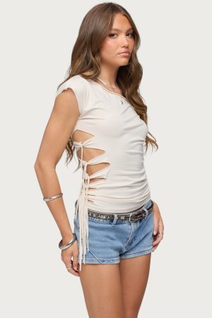 Rosa Off Shoulder Cutout Tie Top