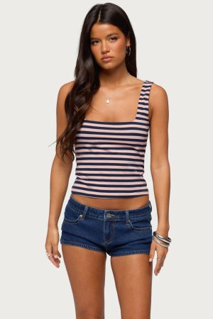 Striped Built In Bra Tank Top
