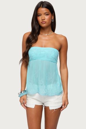 Corra Rhinestone Lace Cutout Top