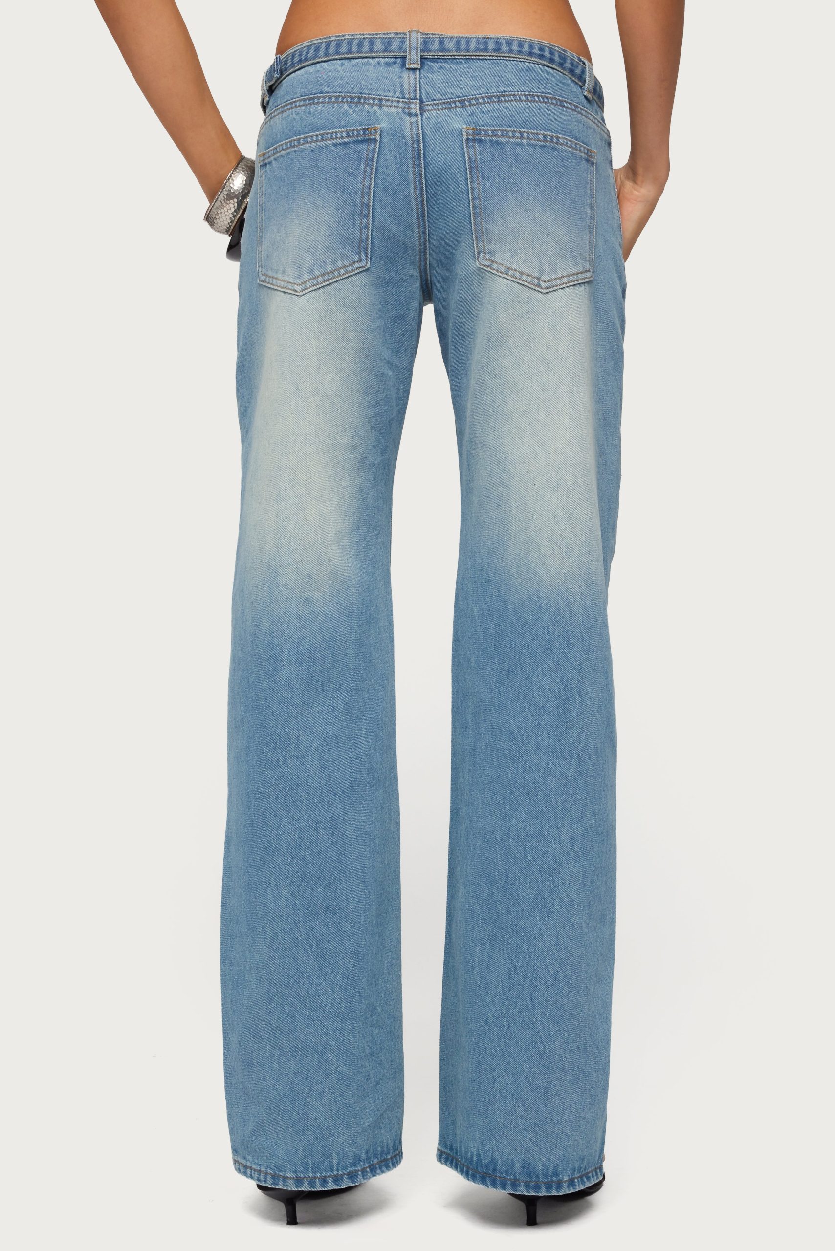 Belted Low Rise Straight Leg Jeans - Image 4