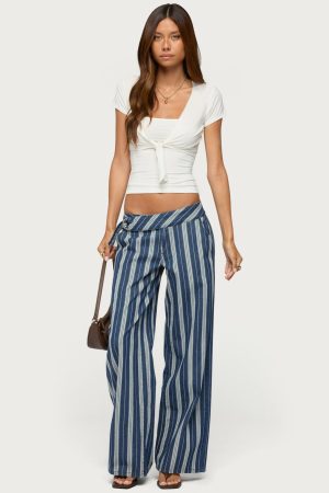 Belt Striped Low Rise Baggy Jeans
