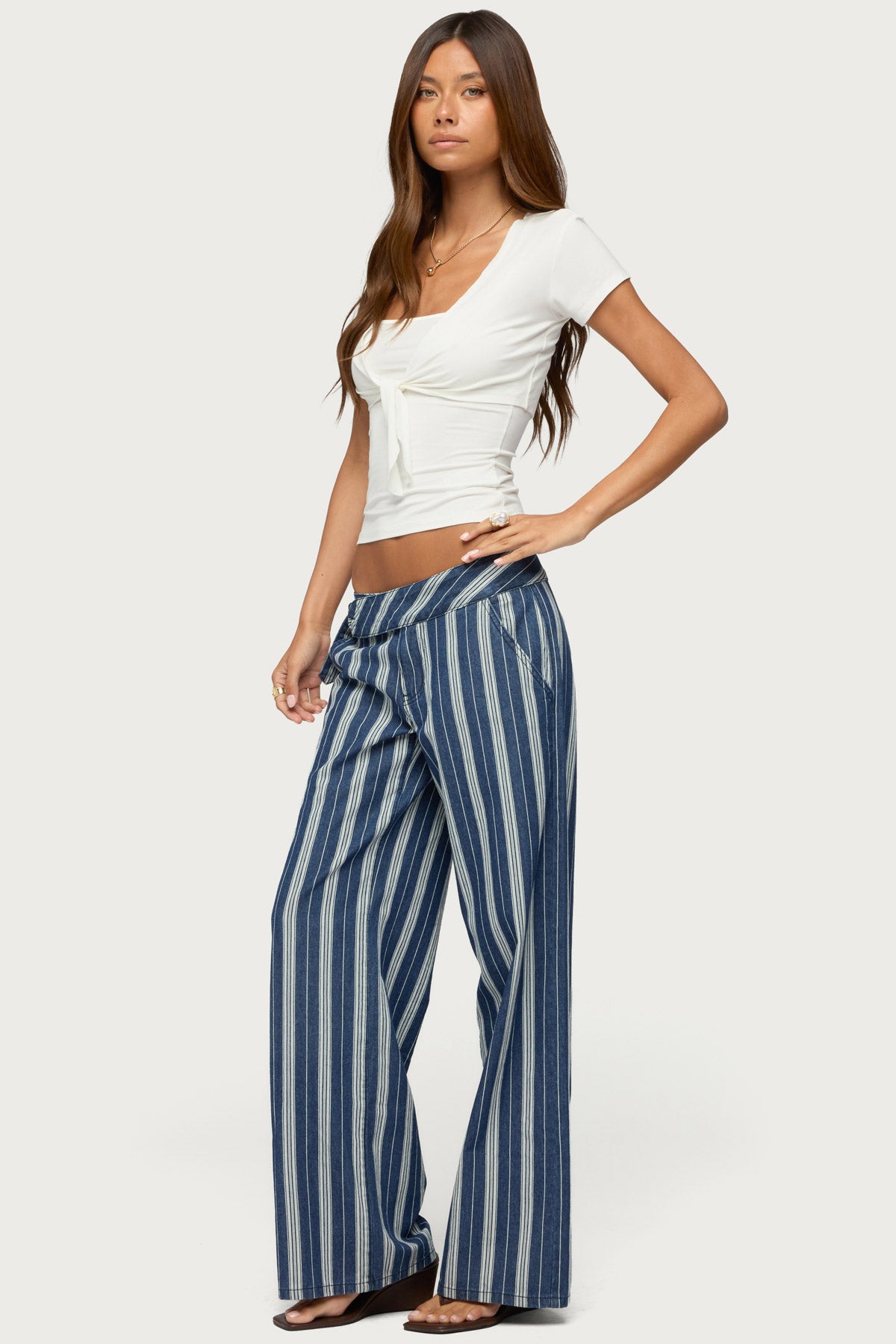 Belt Striped Low Rise Baggy Jeans - Image 3