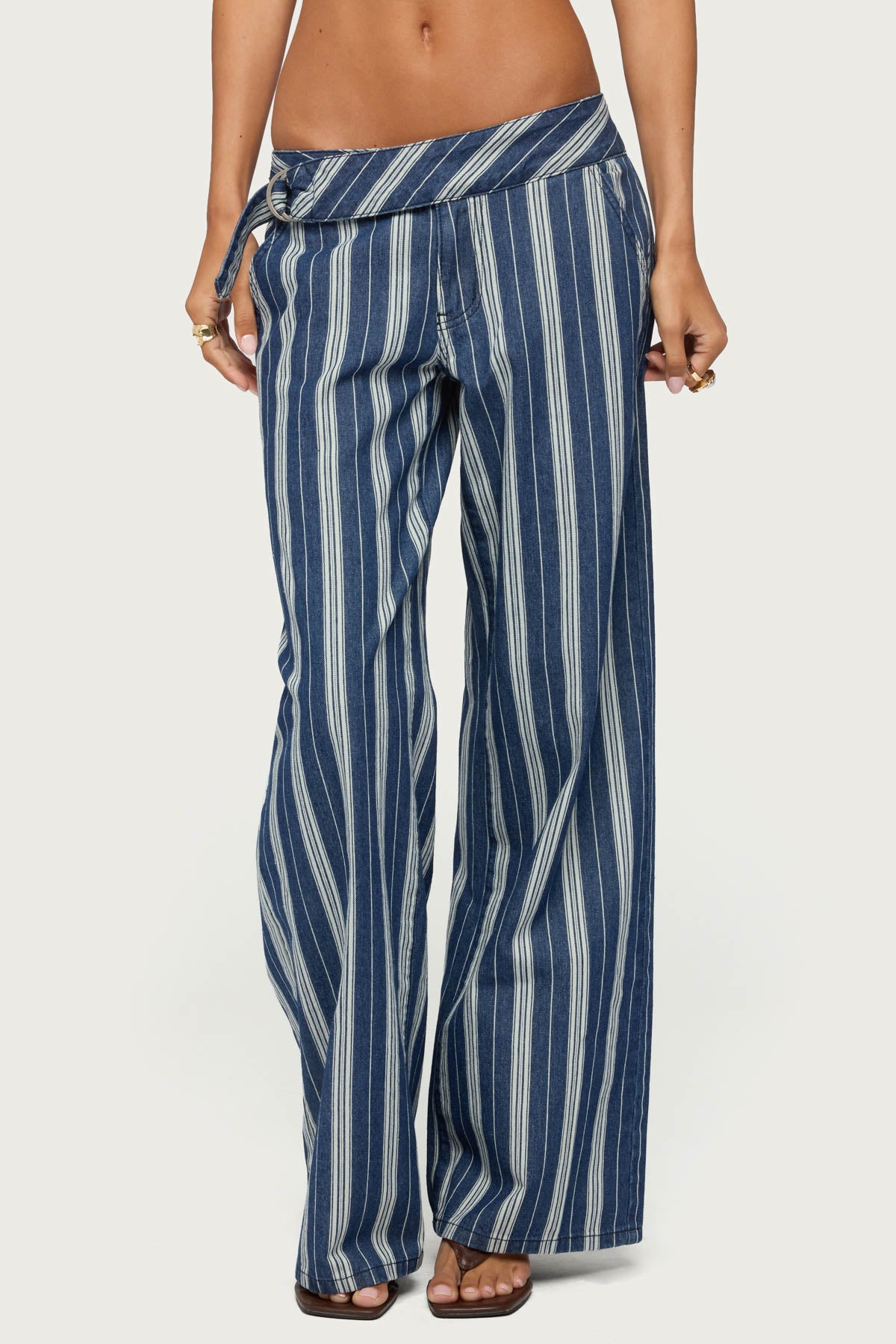 Belt Striped Low Rise Baggy Jeans - Image 2