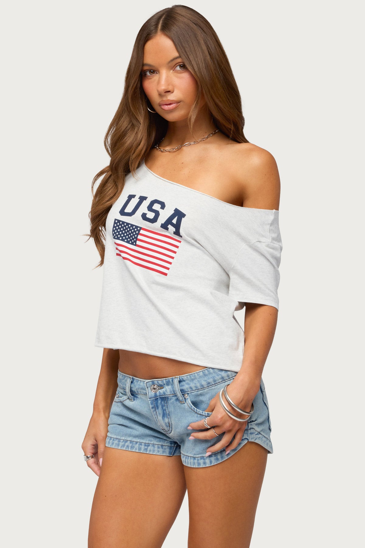 USA Babe Off Shoulder T Shirt - Image 4