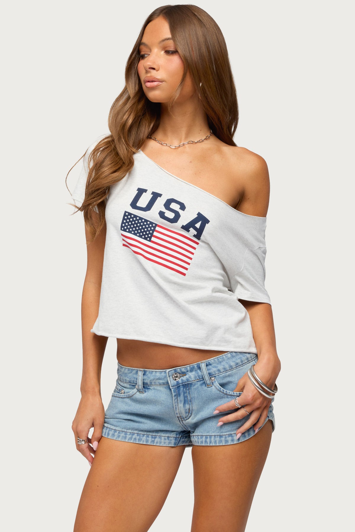 USA Babe Off Shoulder T Shirt - Image 2
