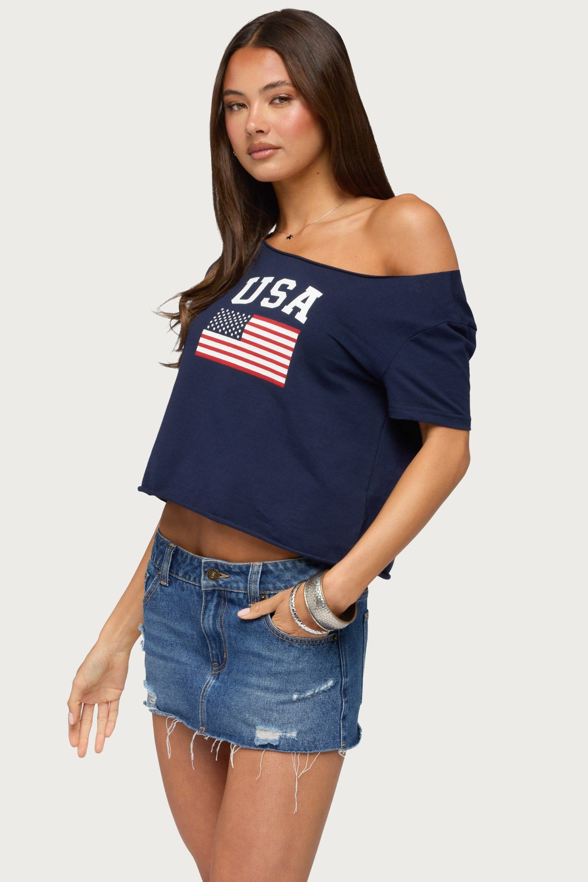 USA Babe Off Shoulder T Shirt - Image 3