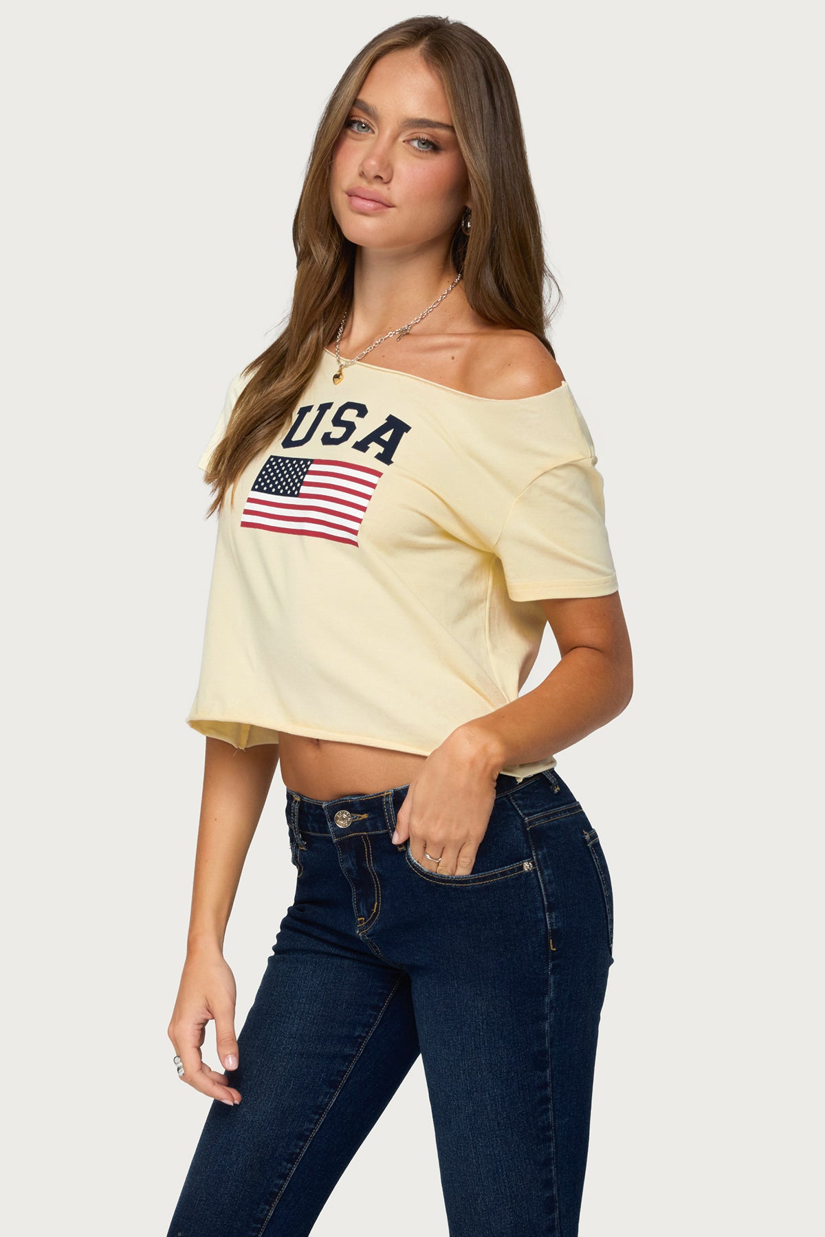 USA Babe Off Shoulder T Shirt - Image 3