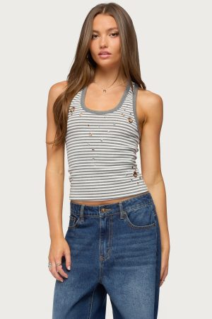 Sindy Grommet & Stud Striped Tank Top