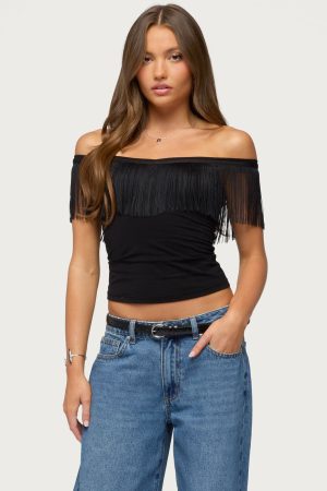 Catelina Fringe Off Shoulder Top