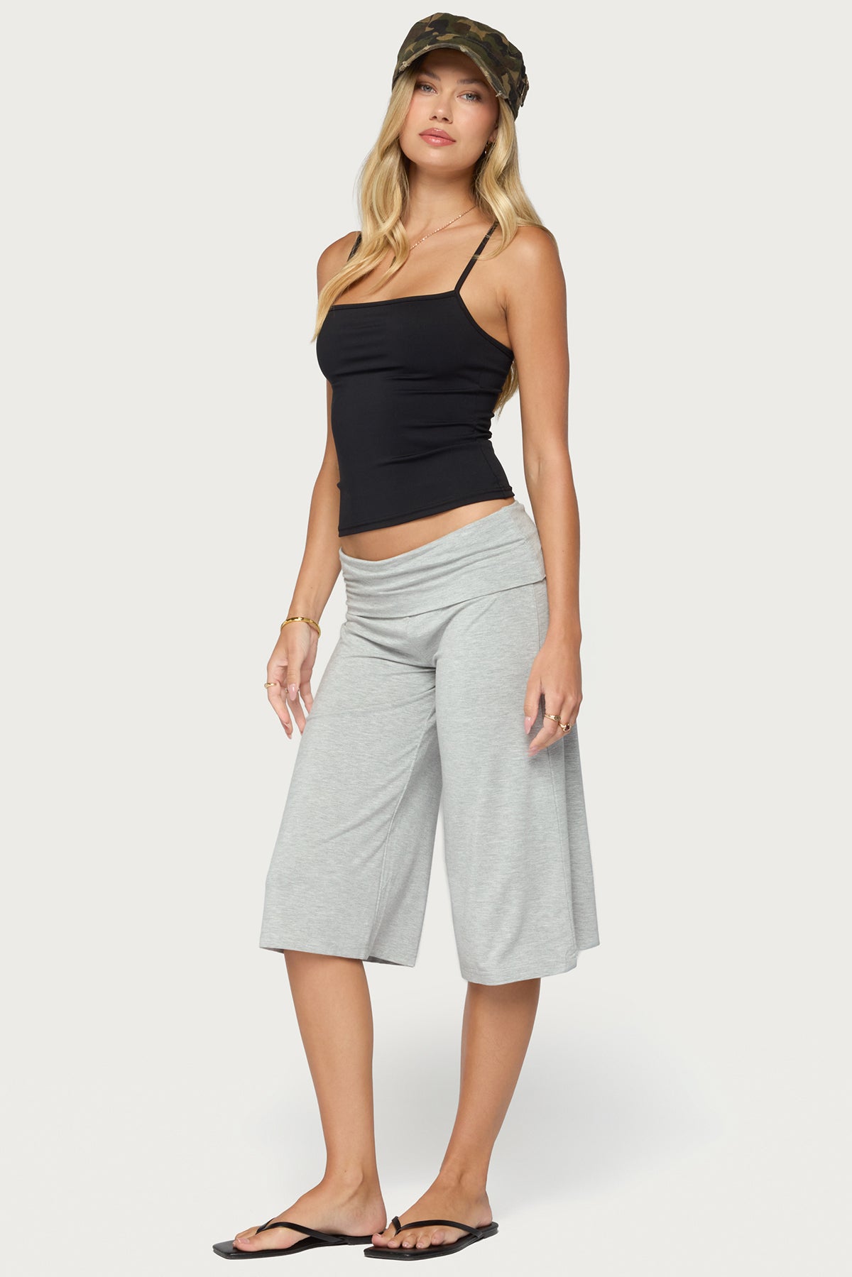 Shirly Wide Leg Foldover Capri Pants - Image 3