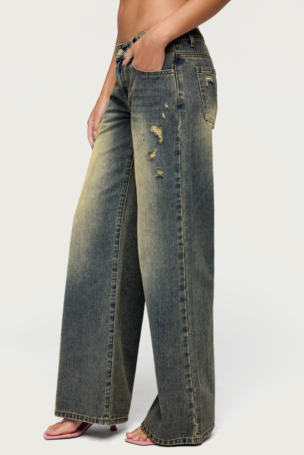 Noor Distressed Low Rise Baggy Jeans - Image 3
